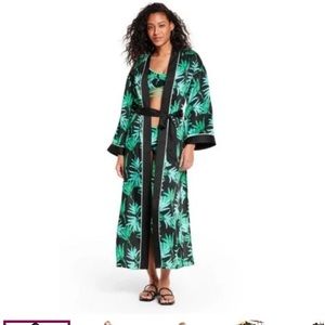 Fe Leon Tropical Leaf Robe with Tie Waist